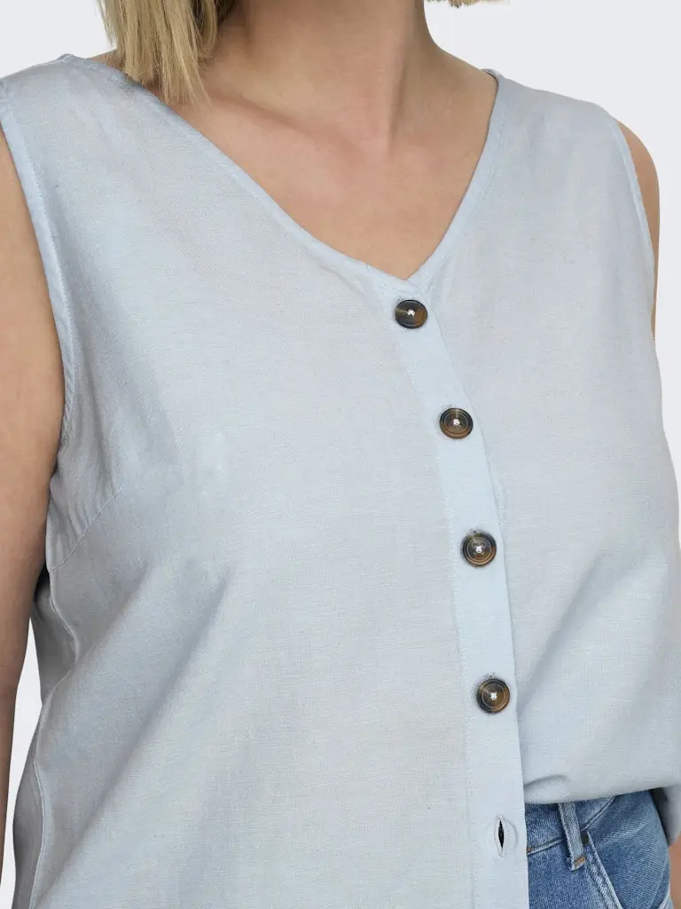 CARBILLIE LINEN S/L BUTTON TOP WVN