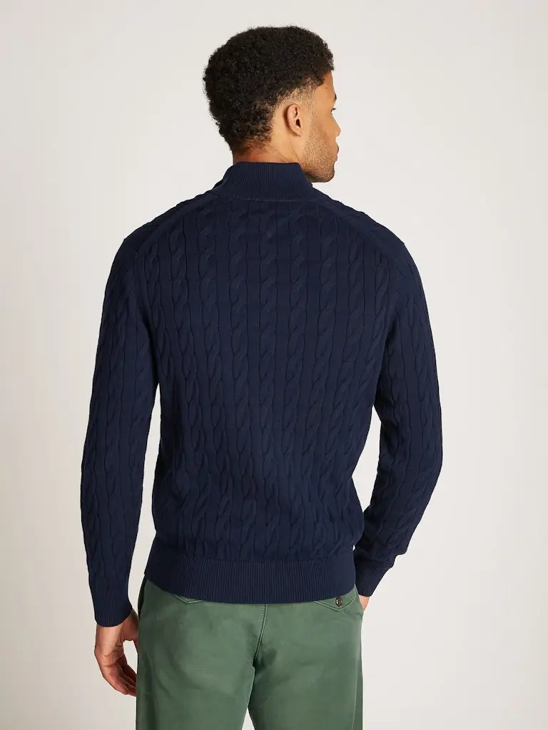 CLASSIC COTTON CABLE ZIP MOCK