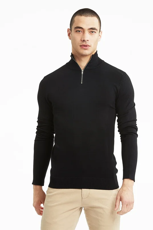 Half zip mélange knit