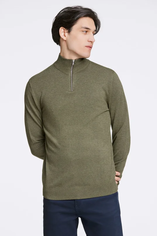 Half zip mélange knit