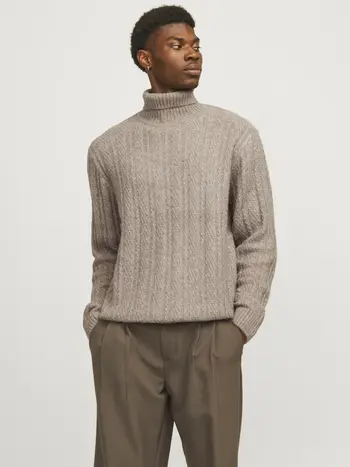 JPRBLATRENT KNIT CABLE ROLL NECK BF LN