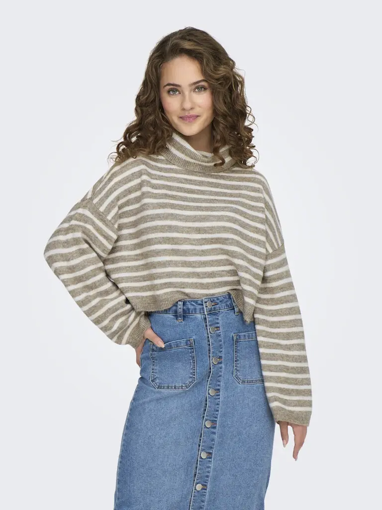 ONLTALIO LS STRIPE SHORT ROLLNECK BF KNT