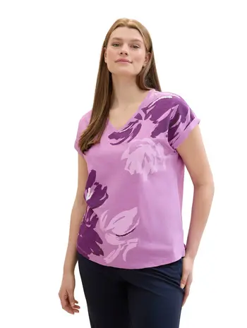 Plus Size - V-Ausschnitt T-Shirt mit Print