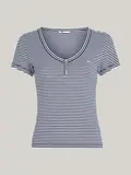 TJW SLIM HENLEY STRIPE V-NECK SS