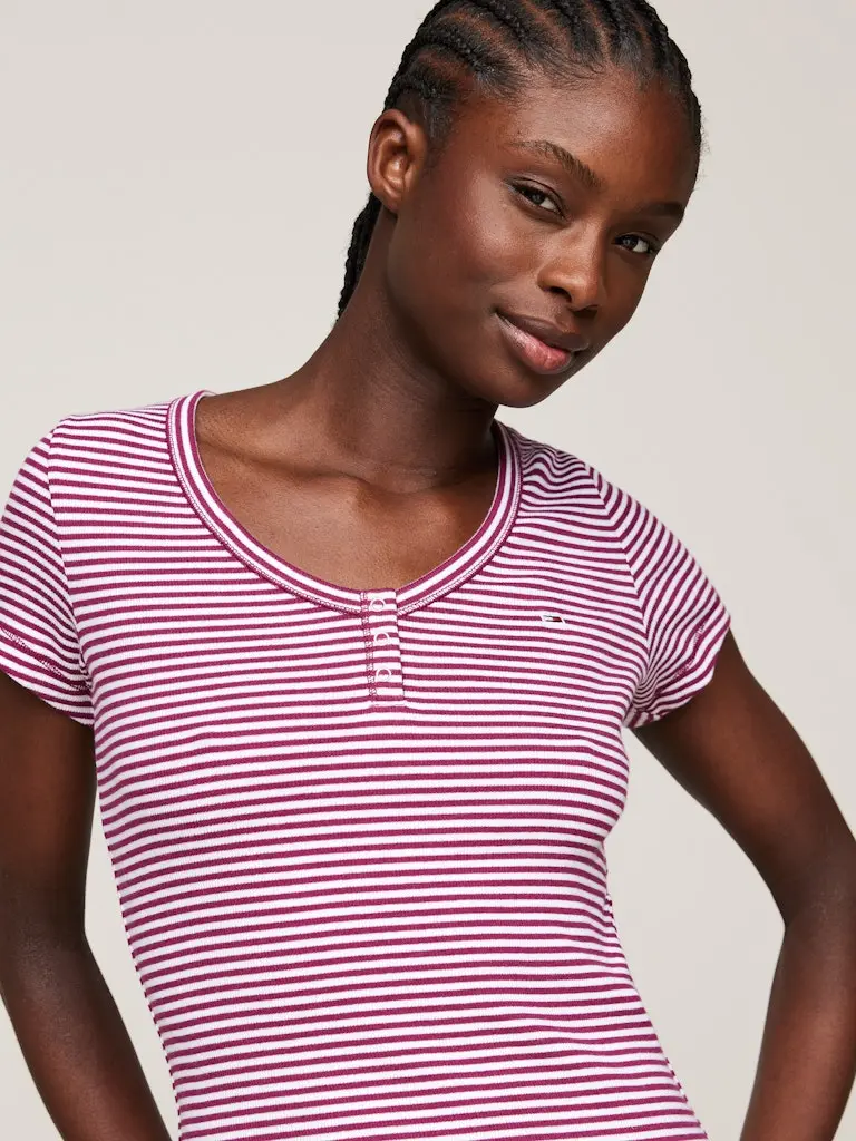 TJW SLIM HENLEY STRIPE V-NECK SS