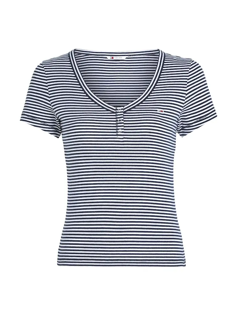 TJW SLIM HENLEY STRIPE V-NECK SS