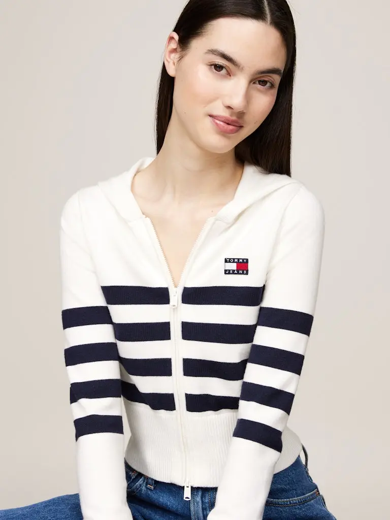 TJW STRIPE ZIP THRU BADGE HOOD