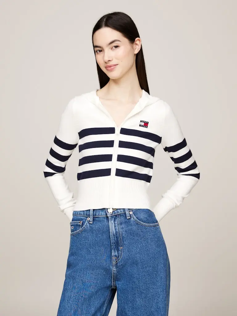 TJW STRIPE ZIP THRU BADGE HOOD