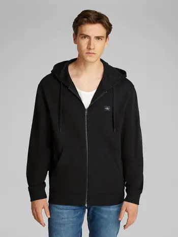 WOVEN LABEL ZIP THROUGH HOODIE