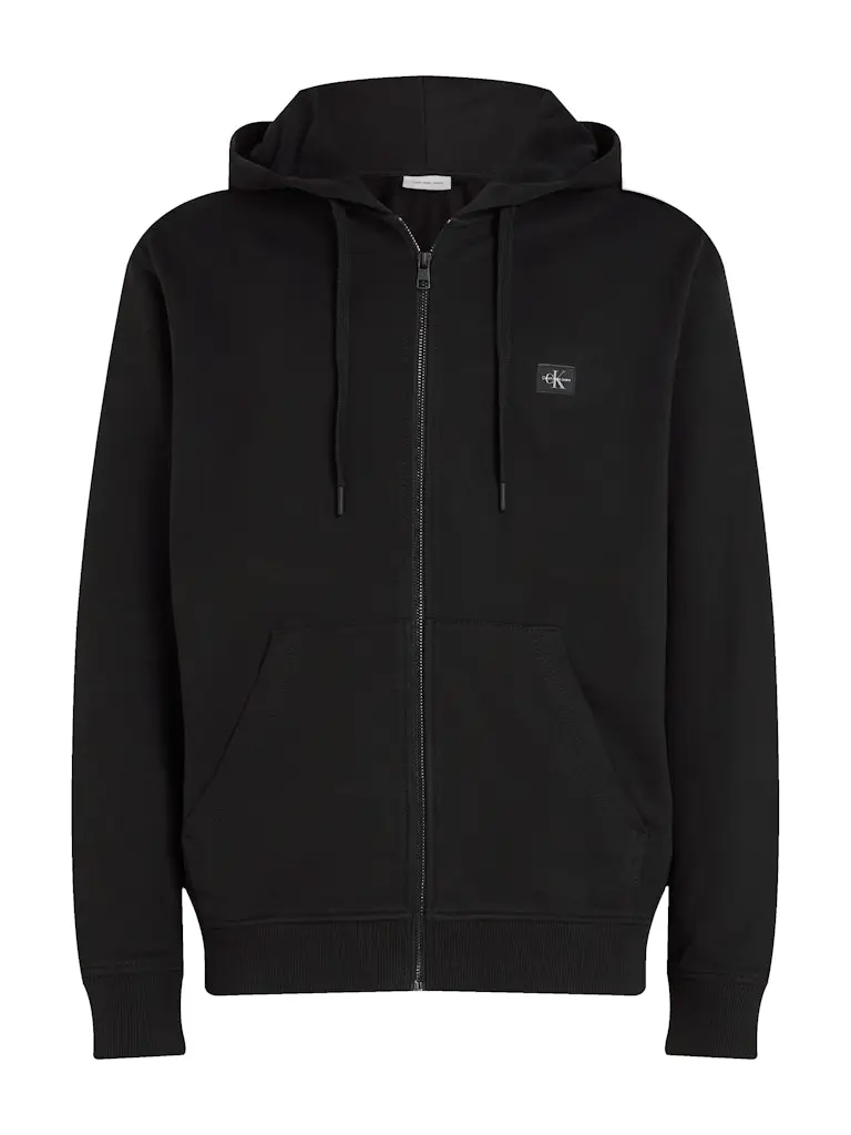 WOVEN LABEL ZIP THROUGH HOODIE