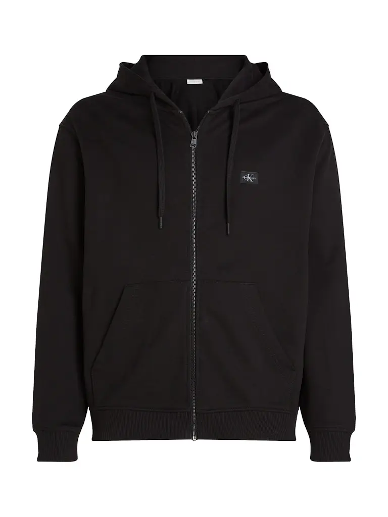 WOVEN LABEL ZIP THROUGH HOODIE